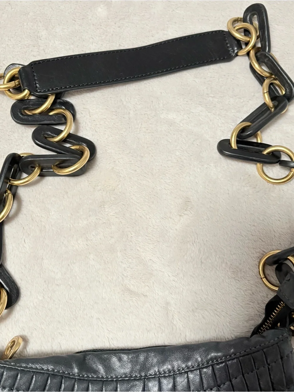 Marc By Marc Jacobs Single Strap Metallic‎ Hobo Handbag Gray Black Leather Chain